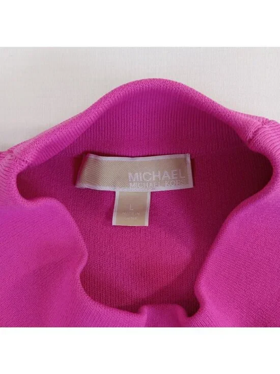 Michael Kors Women's Magenta Mock Neck Knit Sheath Dress Hot Pink LARGE Stretch - Picture 6 of 16